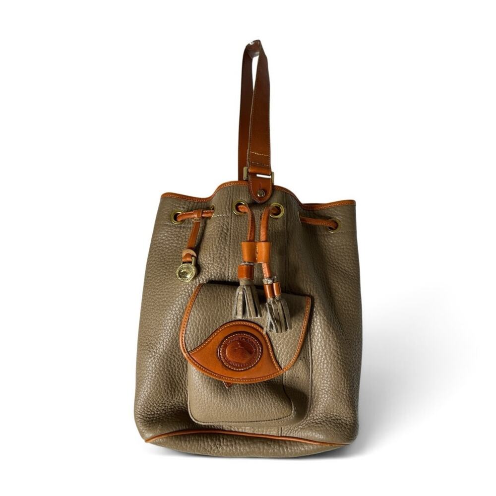 Vintage Dooney & Bourke AWL Sling Bucket Bag Taupe British Tan Drawstring Handle